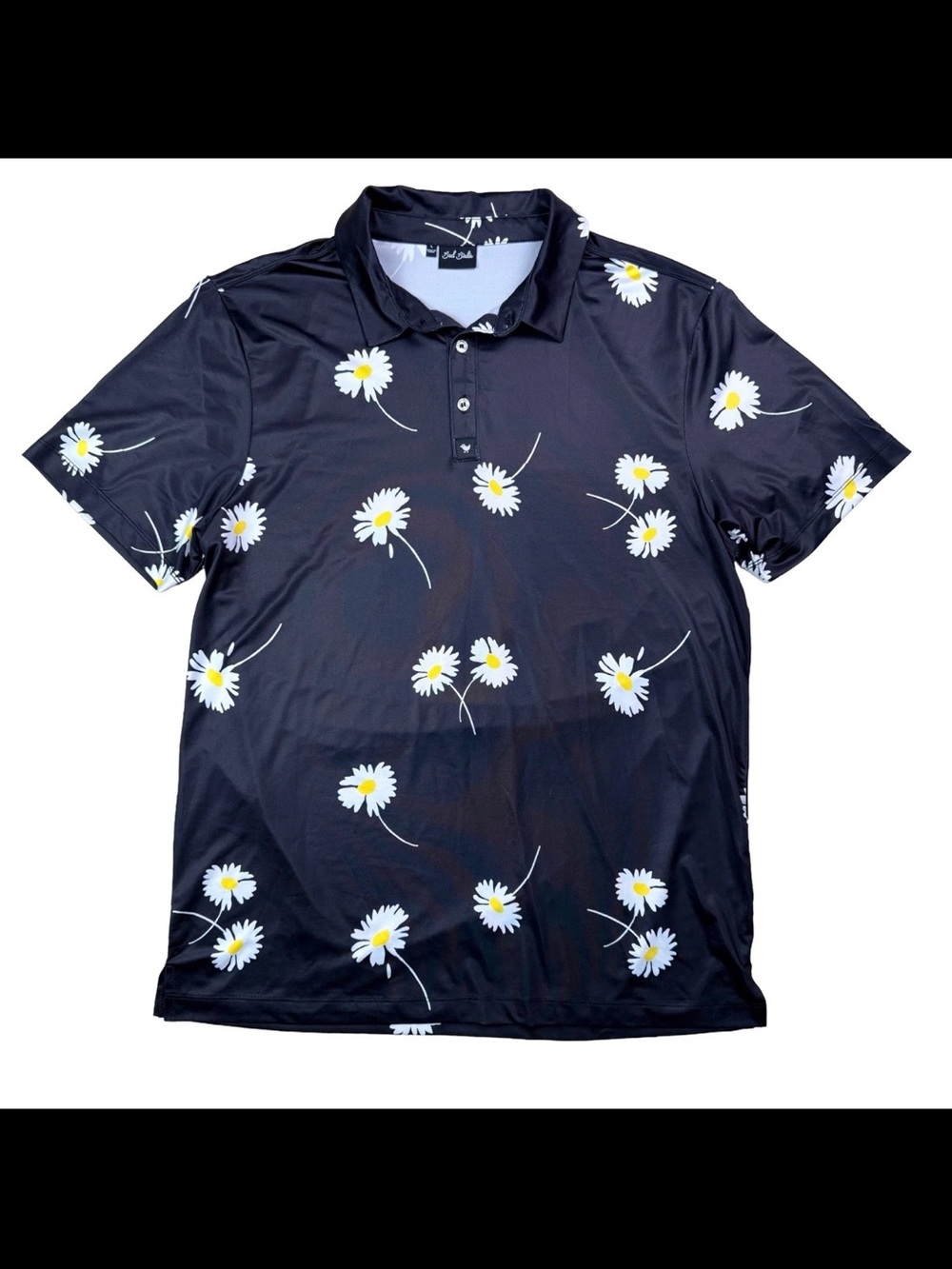 Bad Birdie Daisy-Print Black Polo Shirt - Men